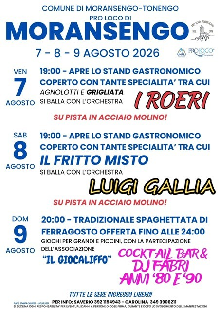 Festa Proloco Moransengo 7-8-9 agosto